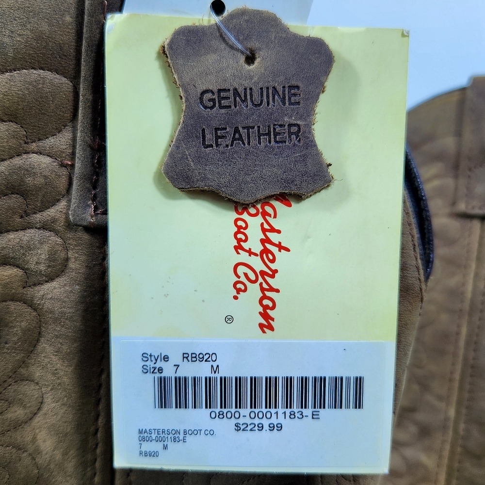 NWT Masterson Western Tan Brown Leather Cowboy Boots RB920 | Women's Size 7 - Picture 10 of 13